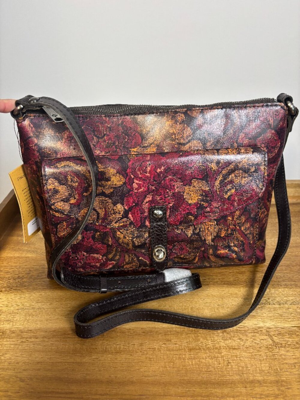 Patricia Nash Kenilworth Vintage Floral Brocade Leather Crossbody New